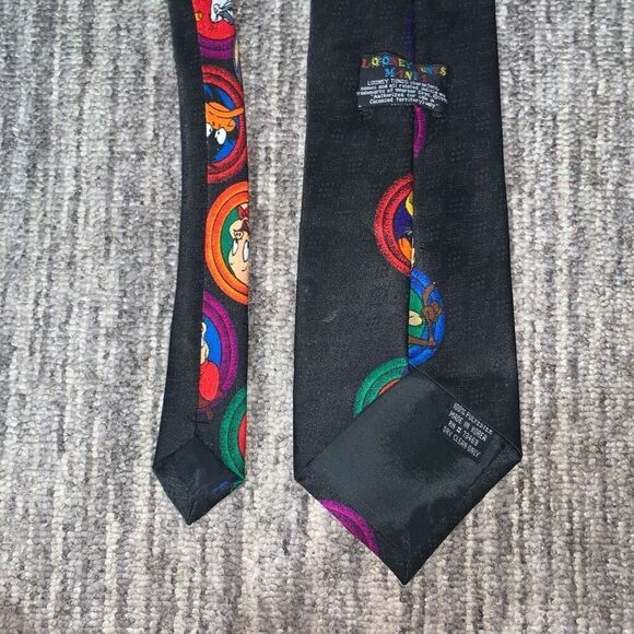 Vintage Looney Tunes Mania & Friends Mens Neck Tie‎ Black Tweety Bird Sylvester - Picture 5 of 8